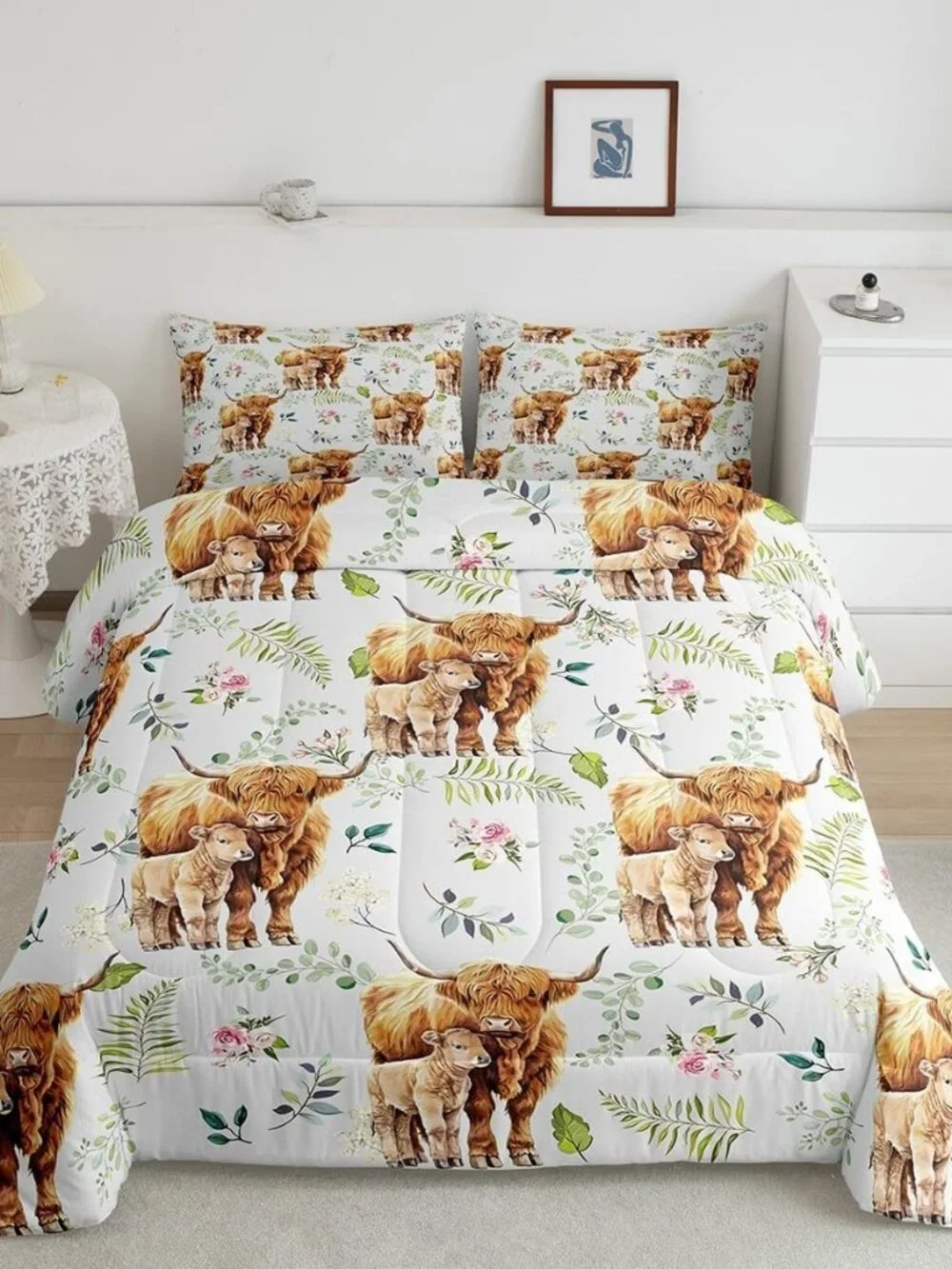 Rustic Cow Comforter Set Queen,Retro Cowhide Bedding Set for Kids Boys Girls,Hig